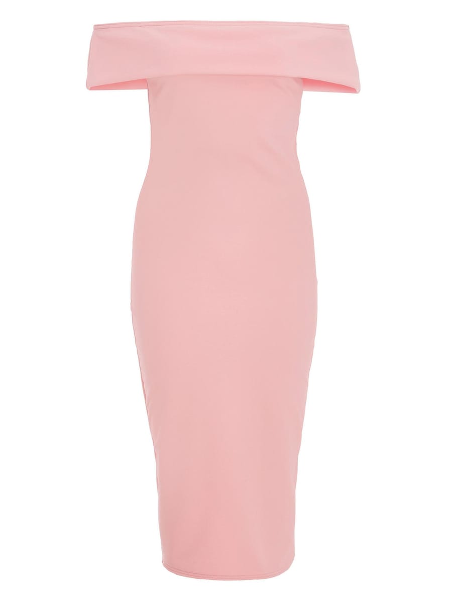 Pink Bardot Bodycon Midi Dress